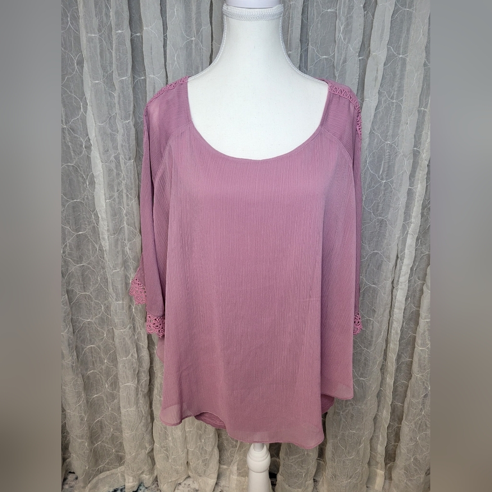 Apt. 9 Mauve Pink Blouse with Flowy Sheer Layer Lace Boho Accents 2X